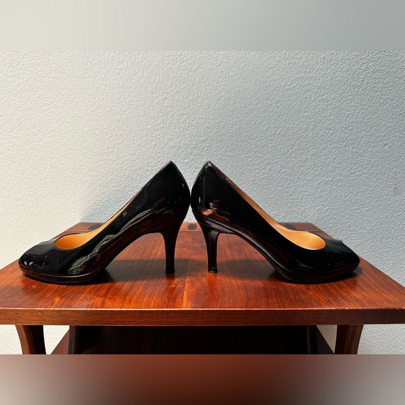 Cole Haan Peep Toe Black Patent Pumps Nike Air Collection Heels Sandals Shiny - Picture 2 of 8